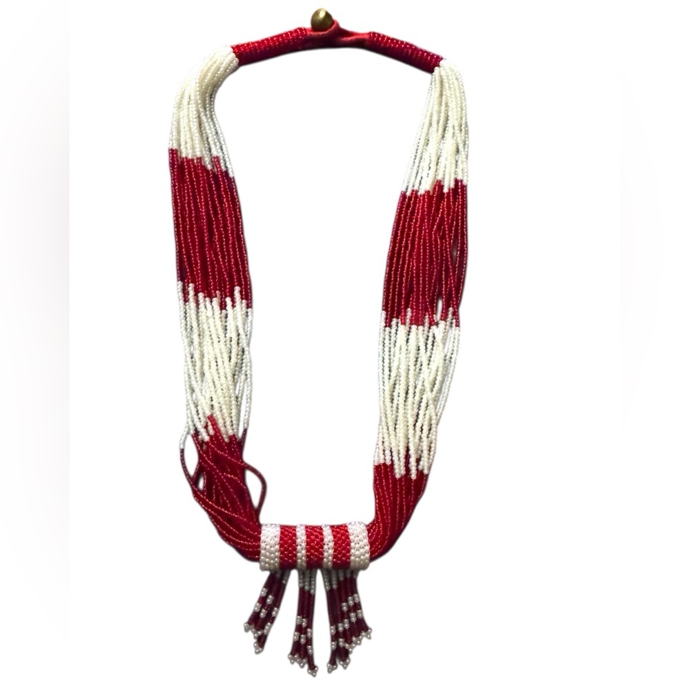 Burmese Handmade Red and White Beaded Necklace